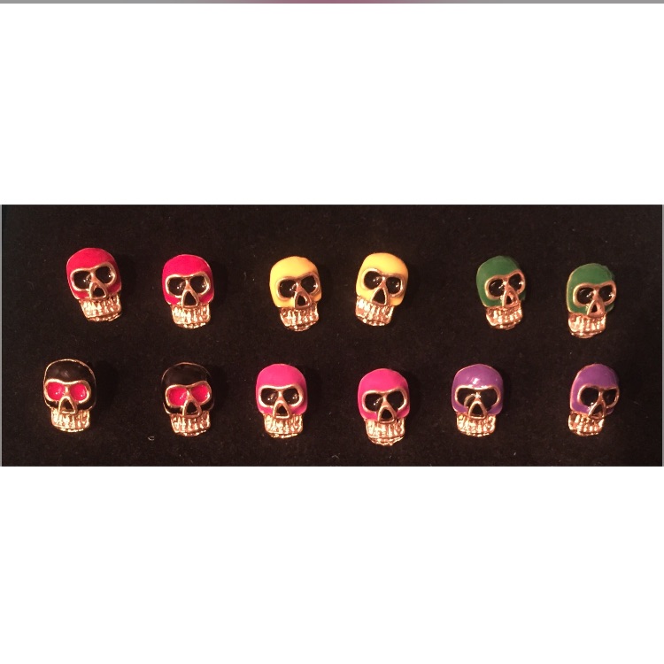 1 Pair Of Gold Plated Colorful Sugar Skull Day Of The Dead Stud Earrings